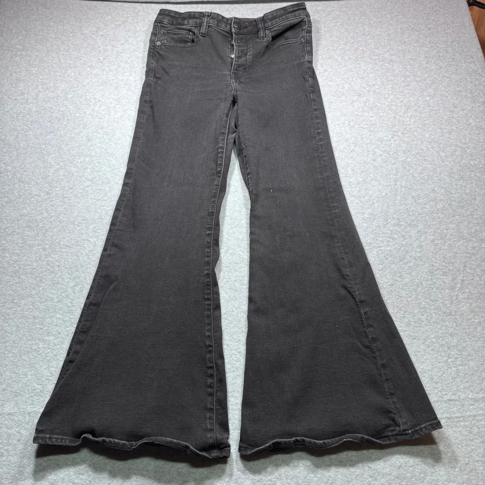 American Eagle Womens High Rise Super Flare Jeans Black Button Fly Size 4 28x30